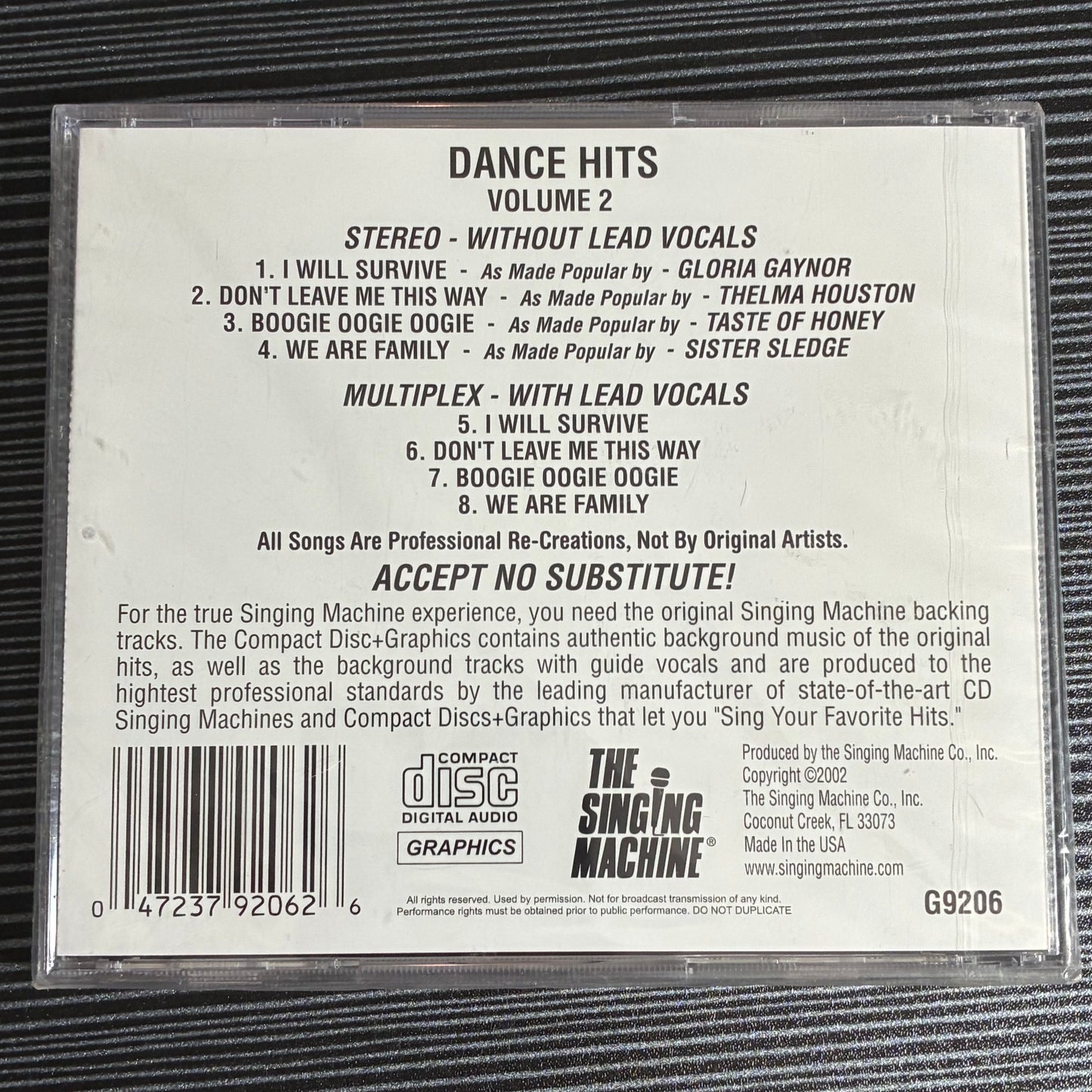 THE SINGING MACHINE CD + GRAPHICS DANCE HITS VOL 2 DISCO FEVER KAROKE HITS NEW
