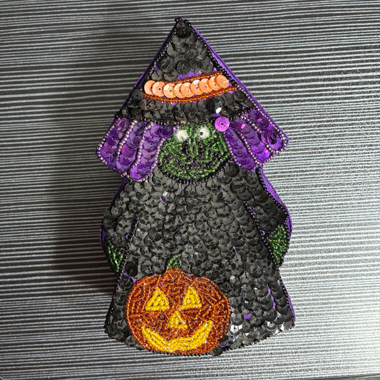 VINTAGE GAC WITCH WITH PUMPKIN SEQUIN BOX WITH PLUSH