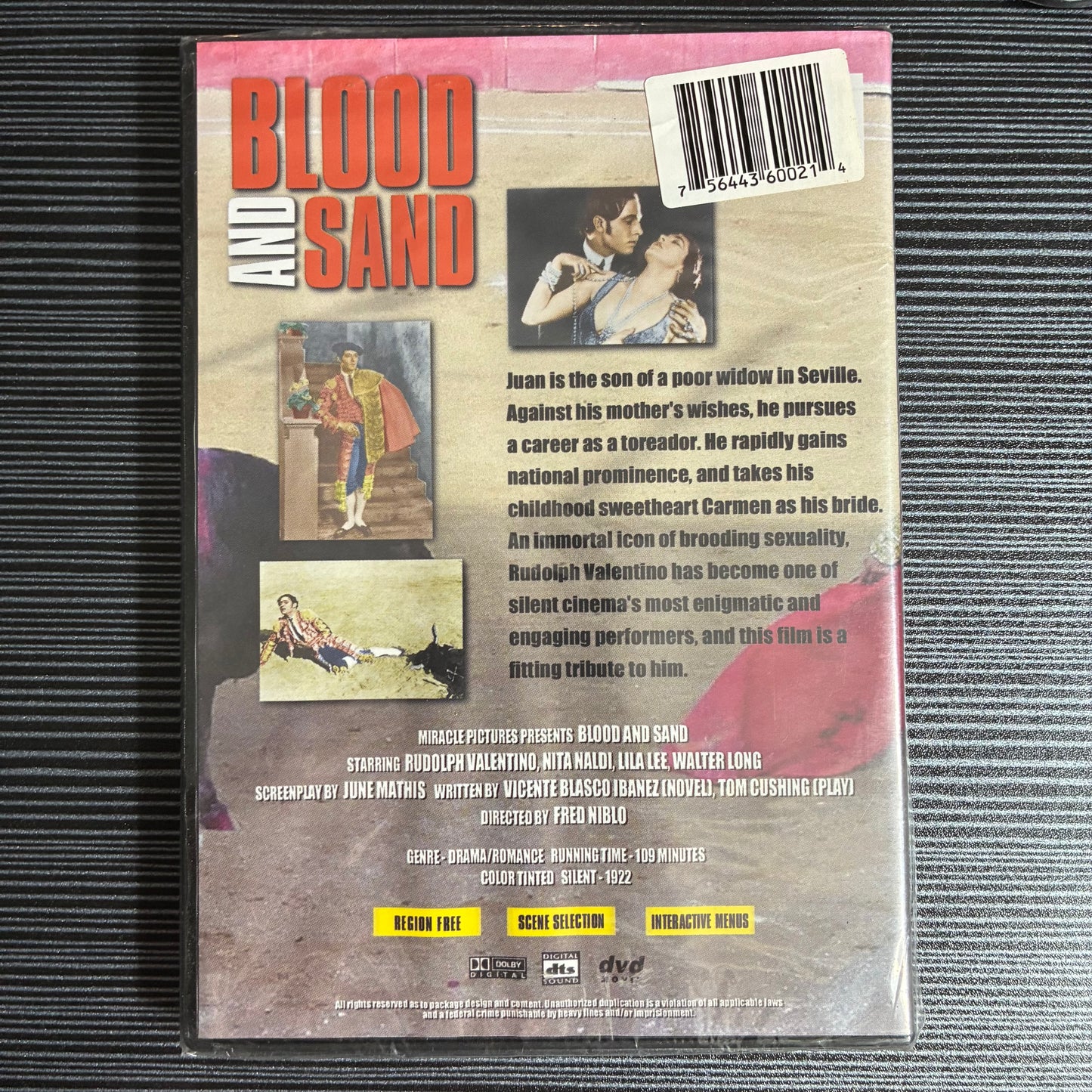 RUDOLPH VALENTINO BLOOD AND SAND DVD - SEALED (1922 FILM, SILENT)