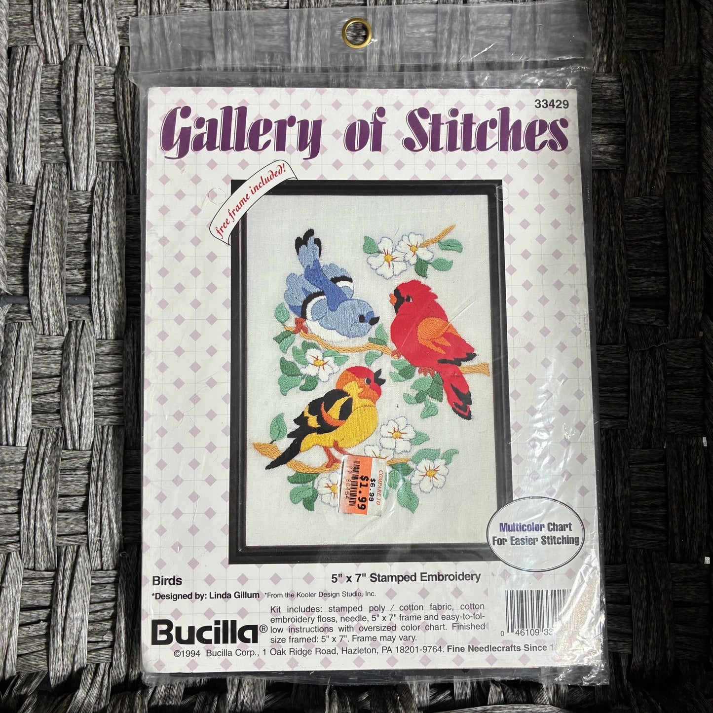 Bucilla Gallery of Stitches 'Birds' 5"x7" Framed Embroidery Kit Sealed Vtg 1994
