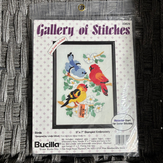 Bucilla Gallery of Stitches 'Birds' 5"x7" Framed Embroidery Kit Sealed Vtg 1994