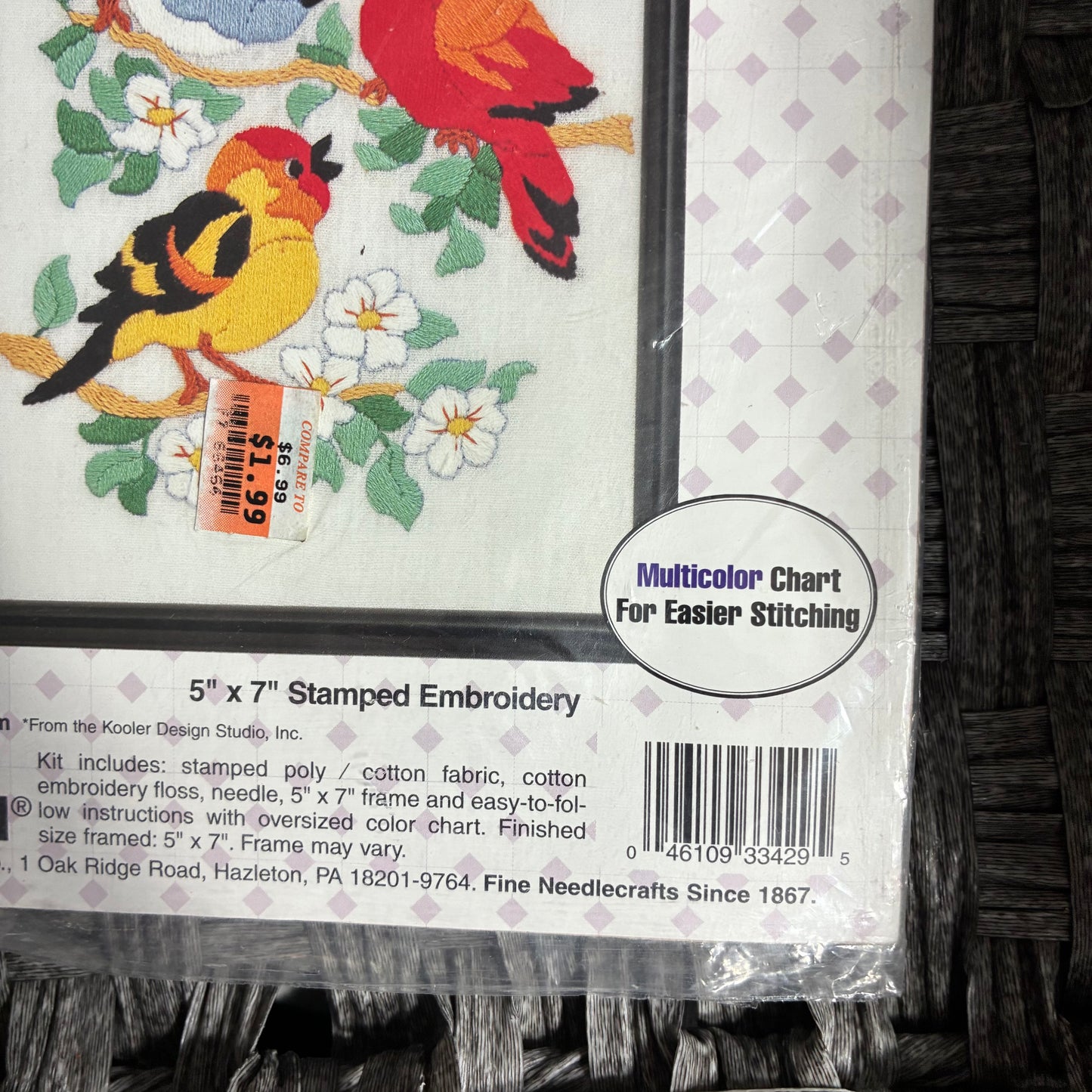 Bucilla Gallery of Stitches 'Birds' 5"x7" Framed Embroidery Kit Sealed Vtg 1994