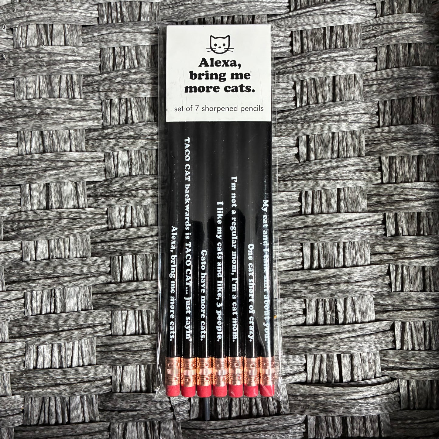 "ALEXA, BRING ME MORE CATS" FUNNY SAYINGS 7PC PENCILS