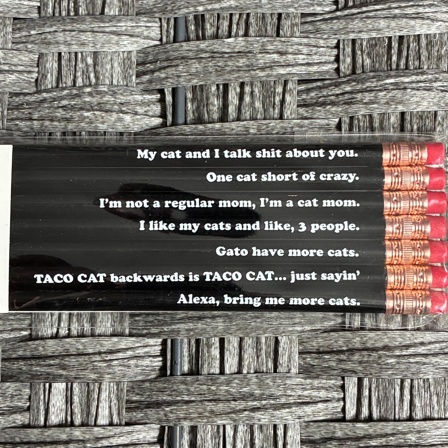 "ALEXA, BRING ME MORE CATS" FUNNY SAYINGS 7PC PENCILS