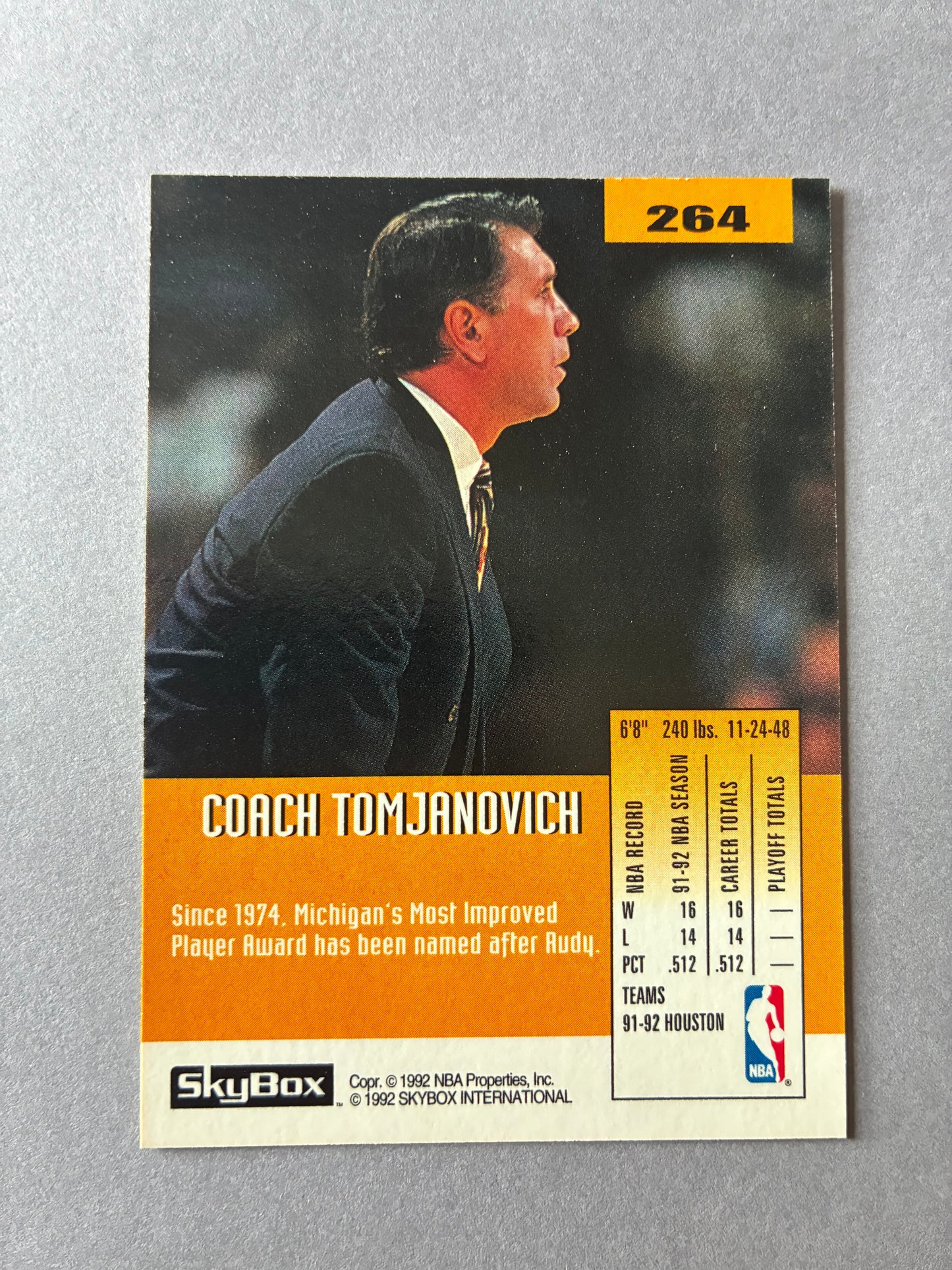 1992 SKYBOX - RUBY TOMJANOVICH (COACH) #264 (HOUSTON ROCKETS)