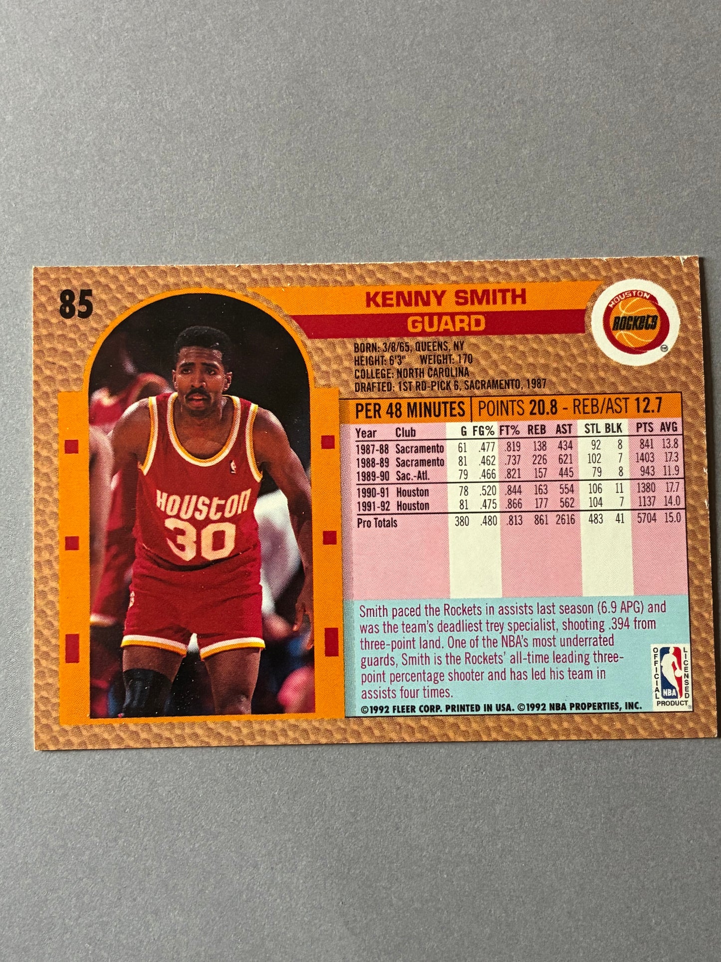 1992-93 FLEER - KENNY SMITH #85 (HOUSTON ROCKETS)