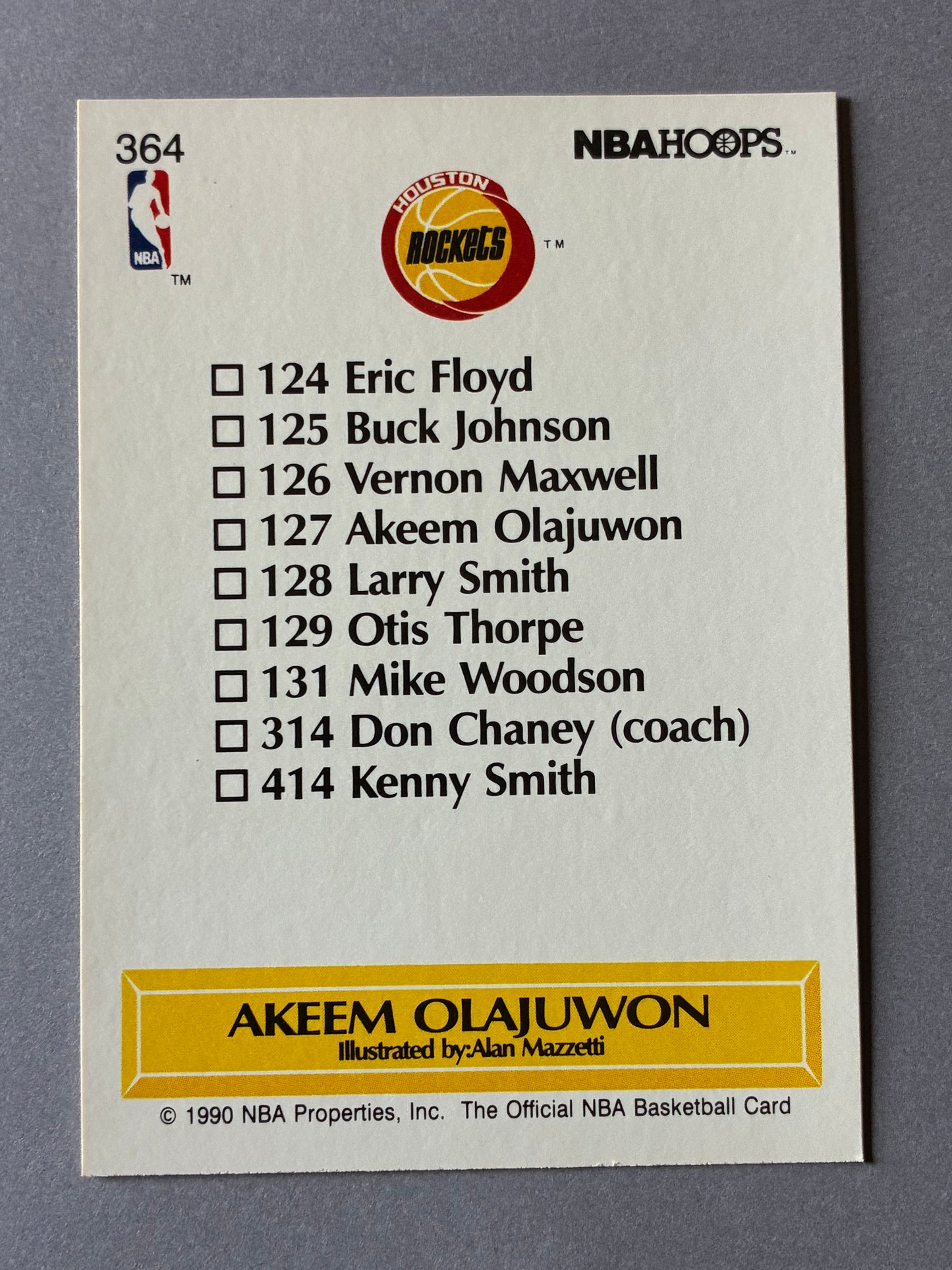 1990 NBA HOOPS TEAM CHECKLIST - AKEEM OLAJUWON #364 (HOUSTON ROCKETS)