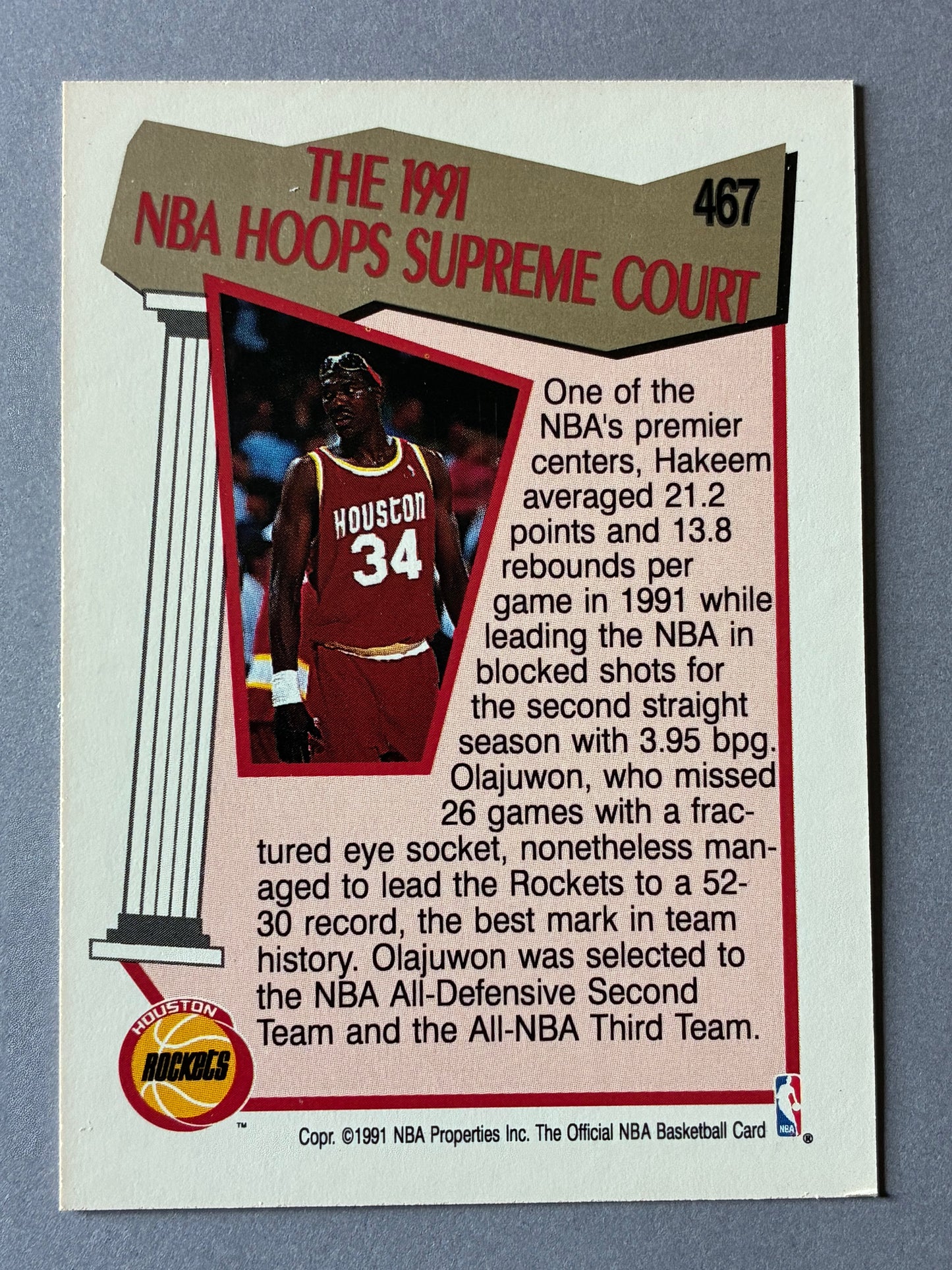1991-92 NBA HOOPS SUPREME COURT - HAKEEM OLAJUWON #467 (HOUSTON ROCKETS)