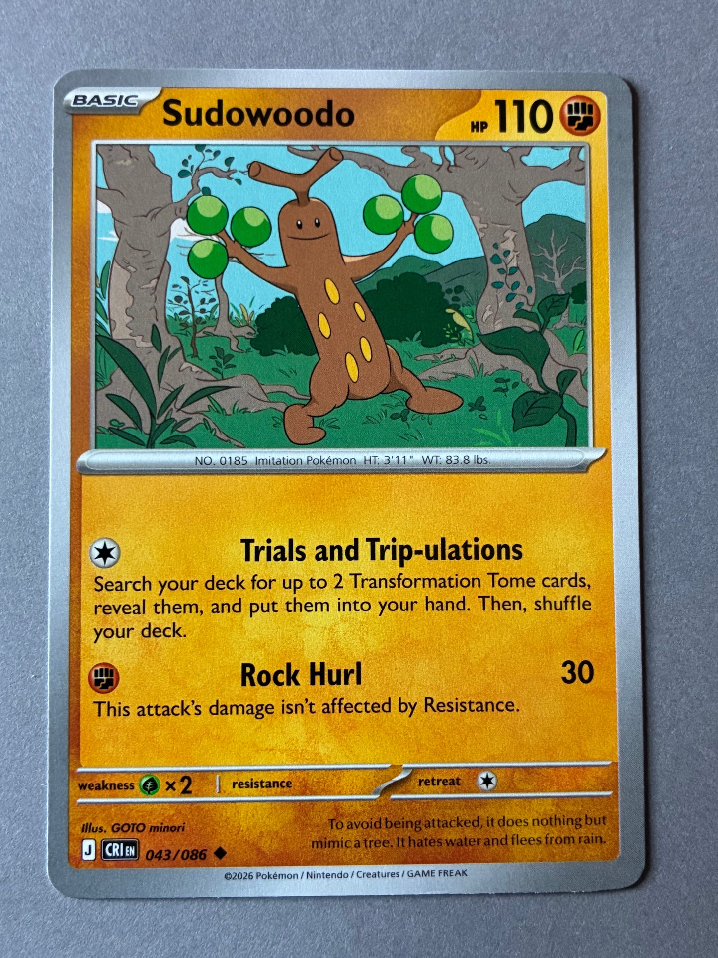 2026 POKEMON TCG (CRI) - SUDOWOODO 043/086