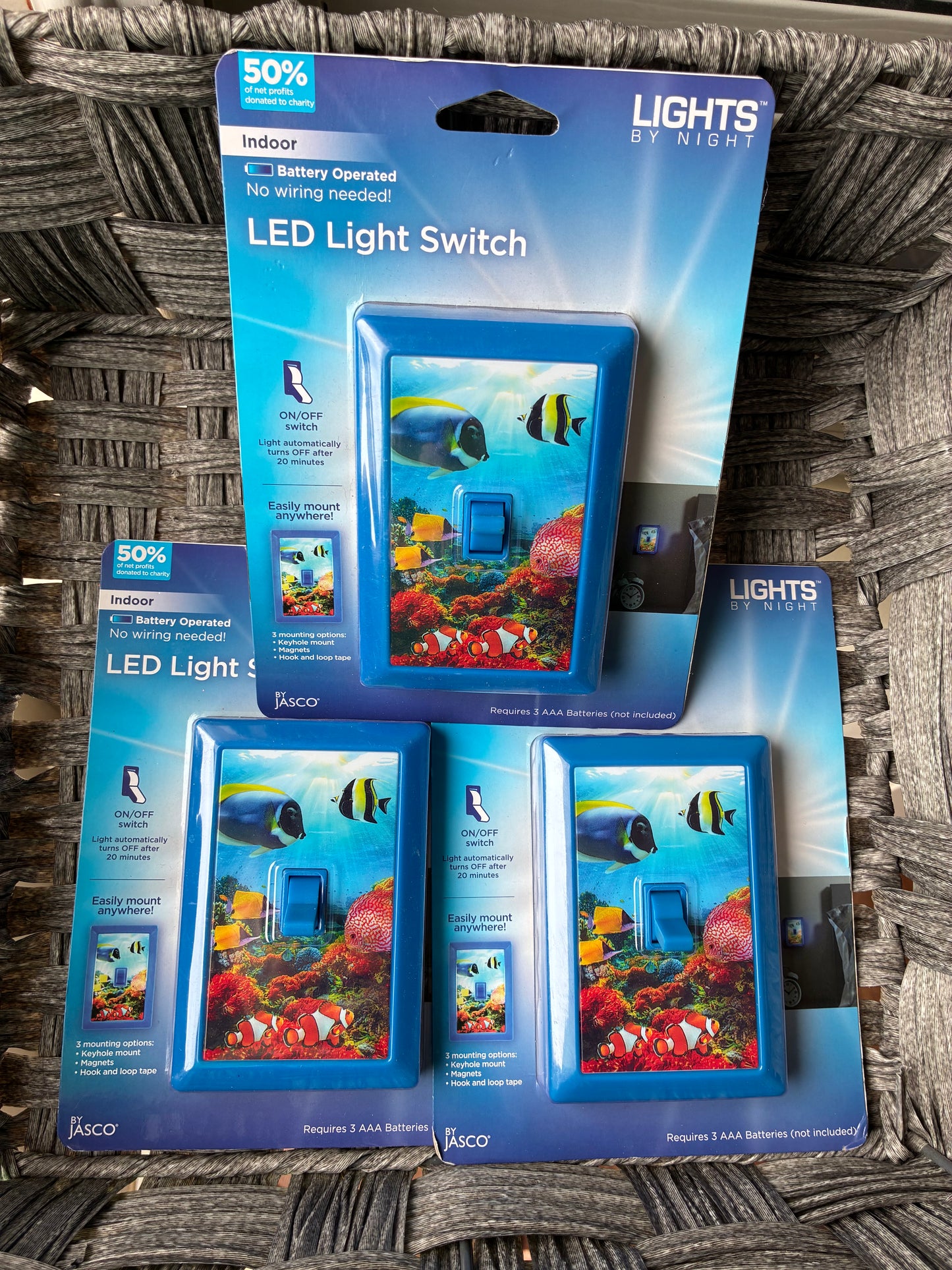 3X JASCO BATTERY OPERATED LED NIGHT LIGHT SWITCH TROPICAL FISH THEMED