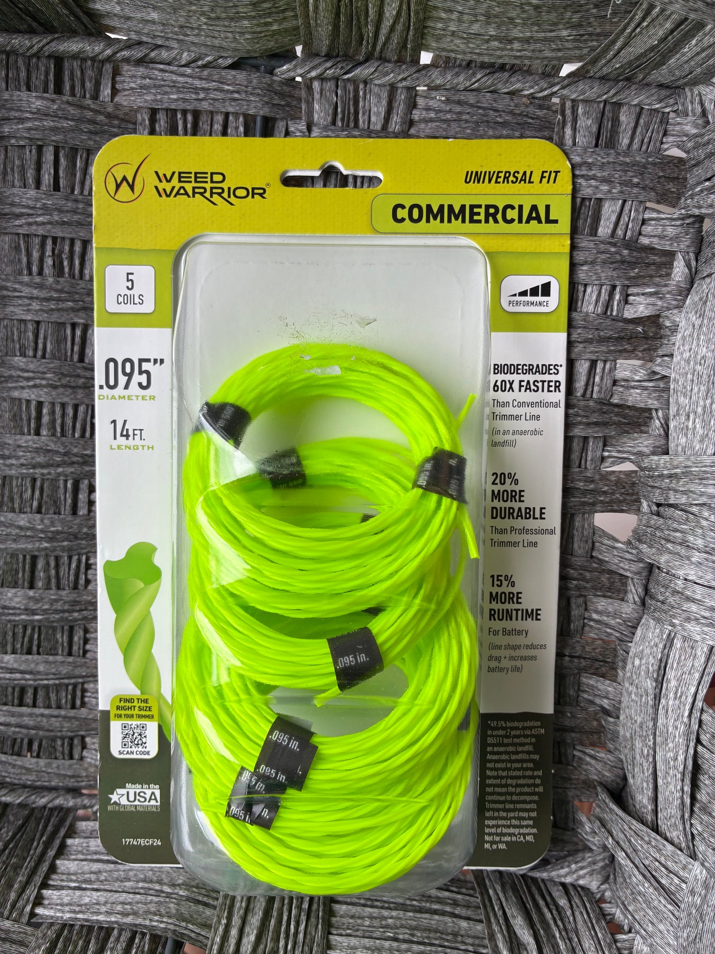 WEED WARRIOR UNIVERSAL FIT COMMERCIAL .095" DIAM. 14FT LONG 5 COILS