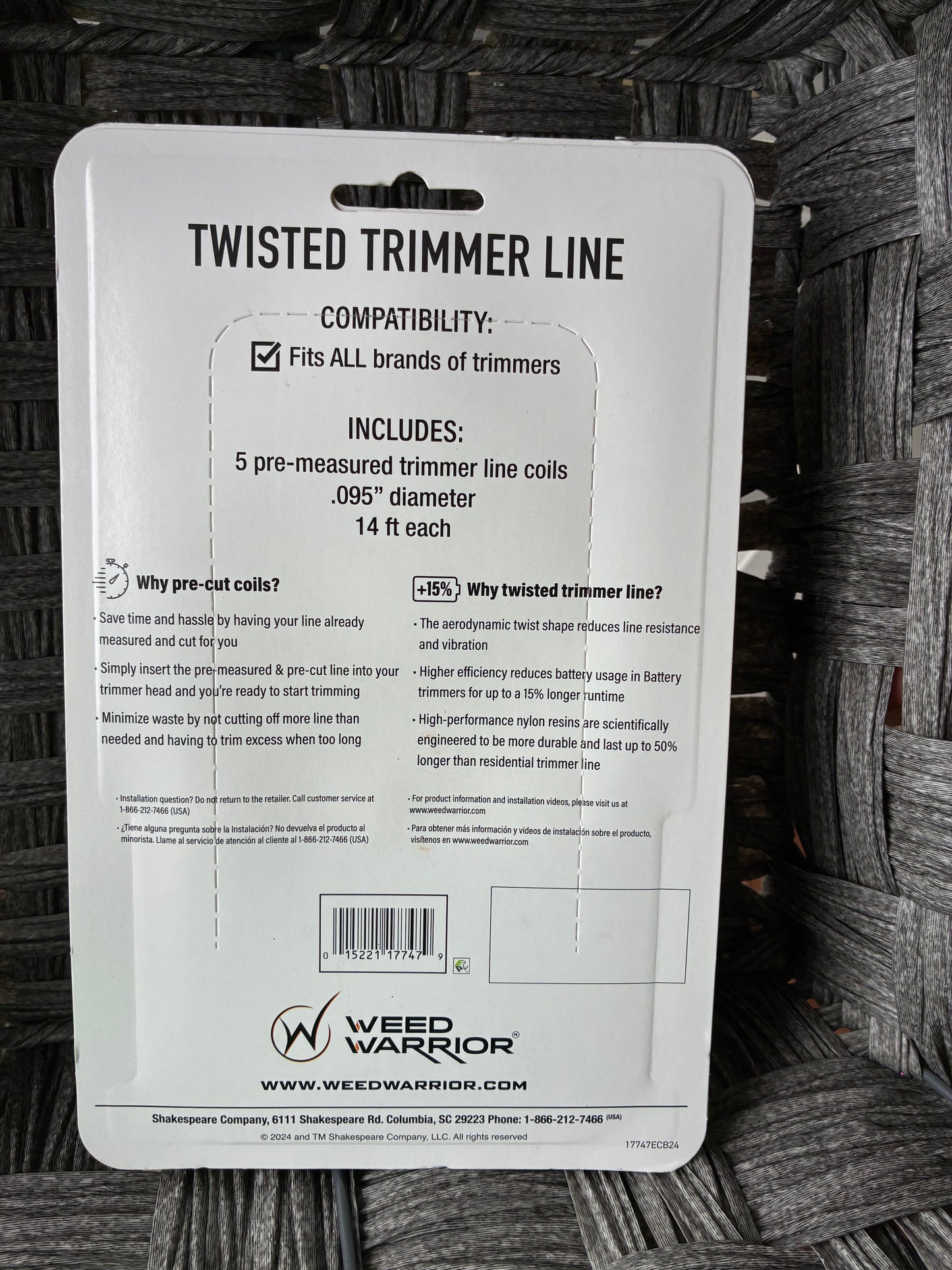 WEED WARRIOR UNIVERSAL FIT COMMERCIAL .095" DIAM. 14FT LONG 5 COILS