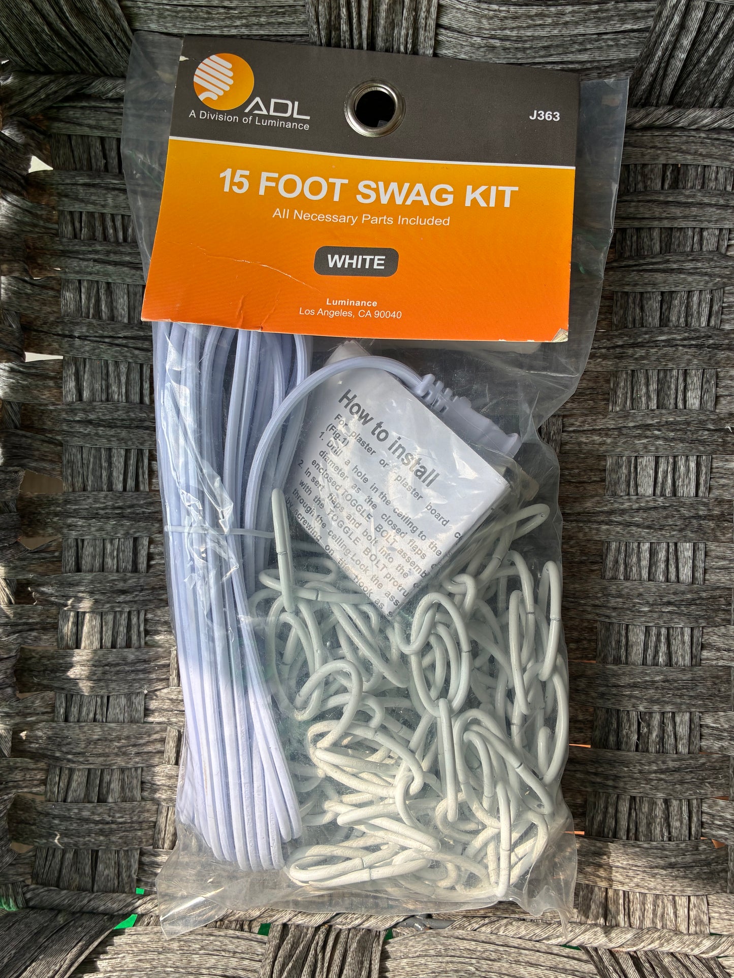 ADL LUMINANCE J363 15 FOOT SWAG KIT WHITE ALL PARTS INCLUDED 120V WALL CEILING