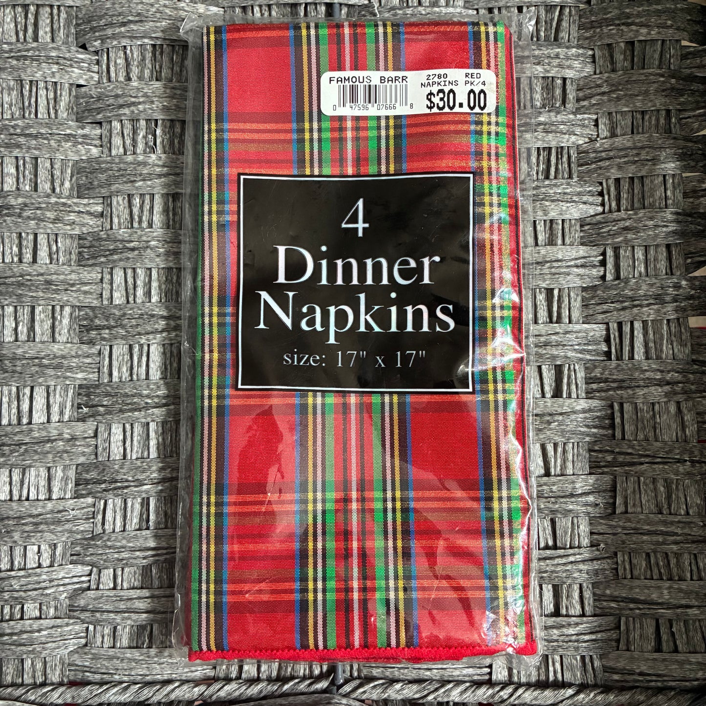 BARDWIL LINENS SET OF 4 DINNER NAPKINS HOLIDAY RED PLAID CLOTH WASHABLE