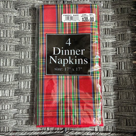 BARDWIL LINENS SET OF 4 DINNER NAPKINS HOLIDAY RED PLAID CLOTH WASHABLE