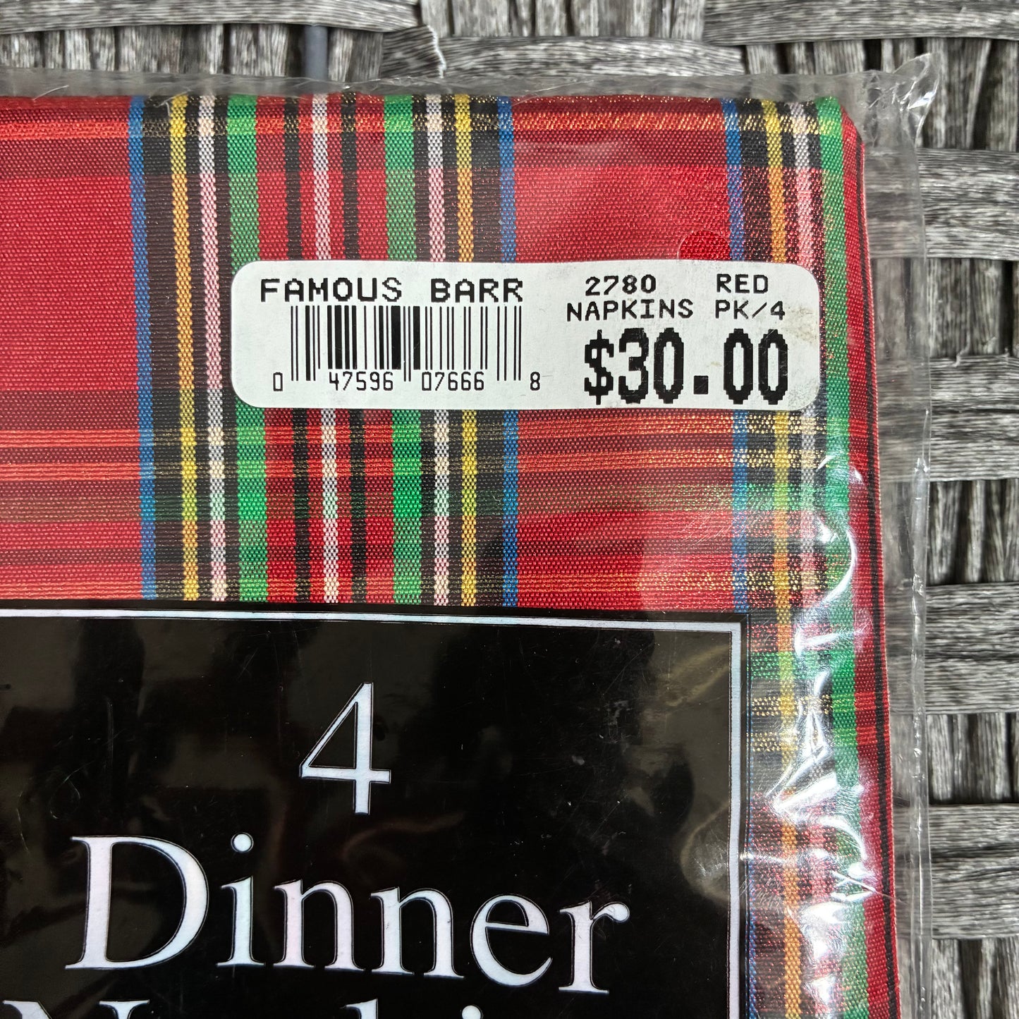 BARDWIL LINENS SET OF 4 DINNER NAPKINS HOLIDAY RED PLAID CLOTH WASHABLE