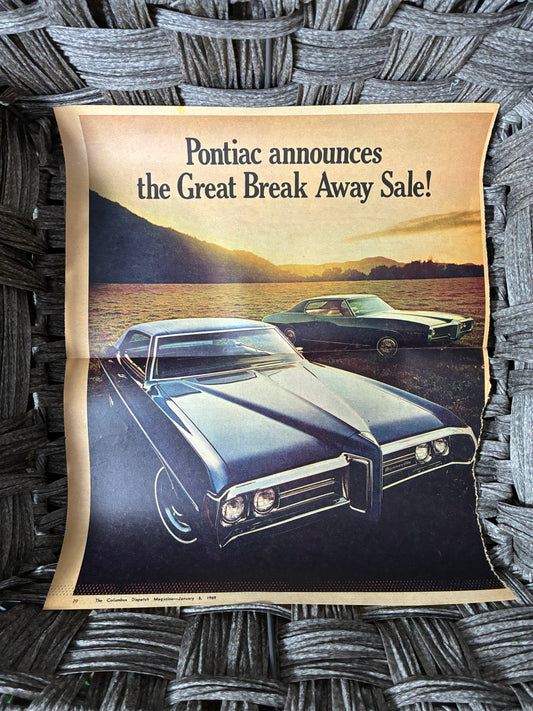 VINTAGE 1969 PRINT PONTIAC COLOR NEWSPAPER ADVERTISEMENT THE COLUMBUS DISPATCH