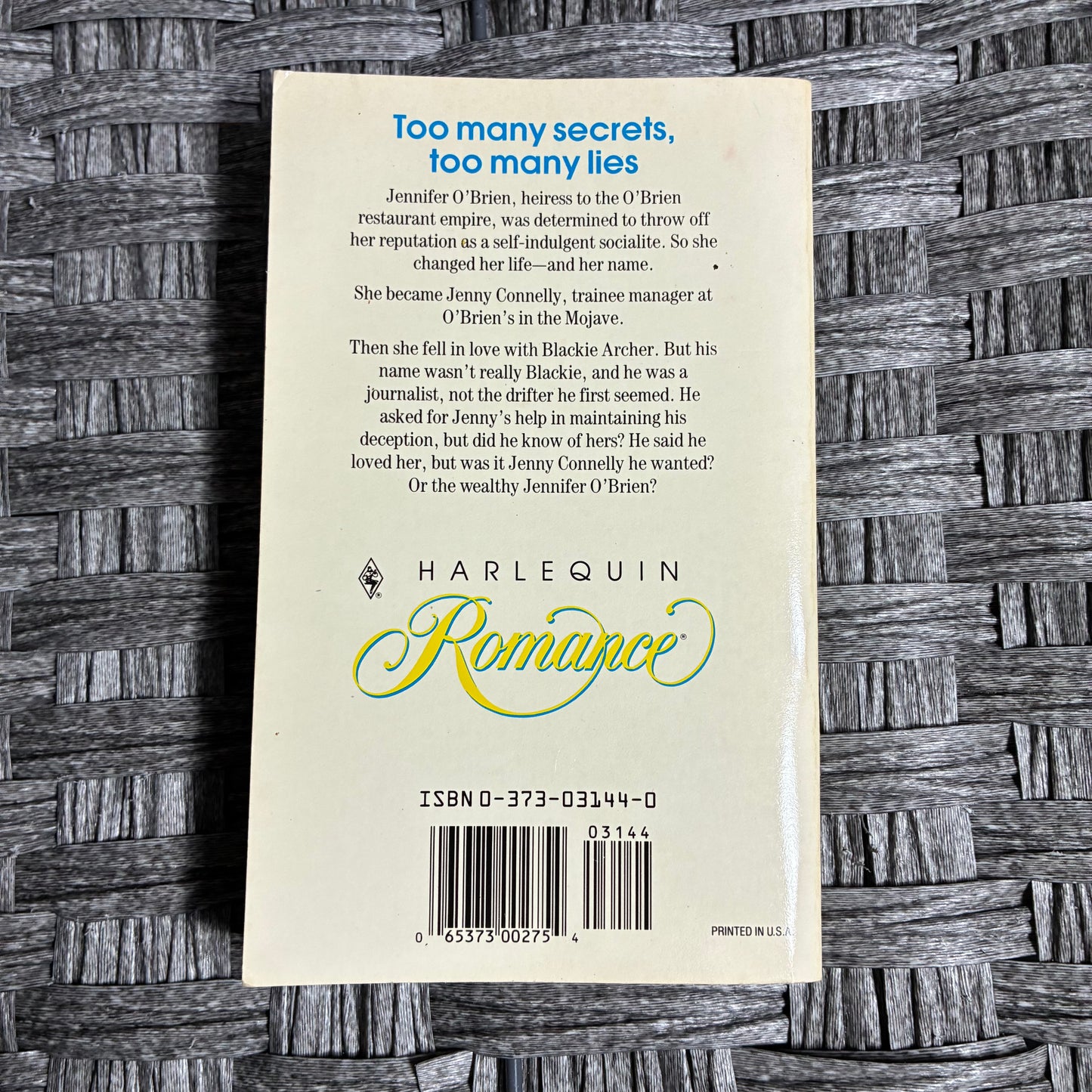 BLACKIE'S WOMAN BY REBECCA WINTERS HARLEQUINN ROMANCE PAPERBACK - FIRST ED. 1991