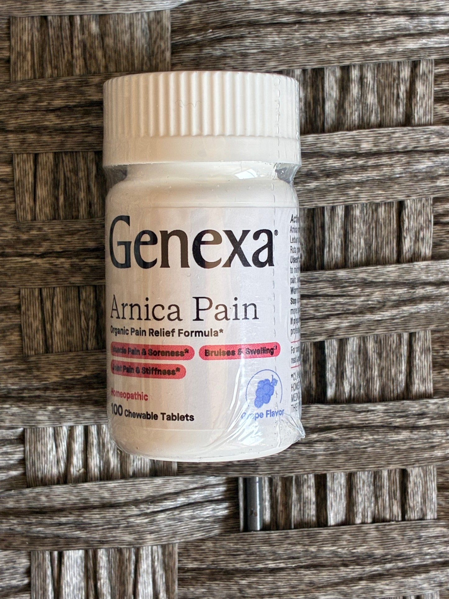 GENEXA ARNICA PAIN ORGANIC HOMEOPATHIC 100 CHEWABLE TABLETS GRAPE FLAVORED