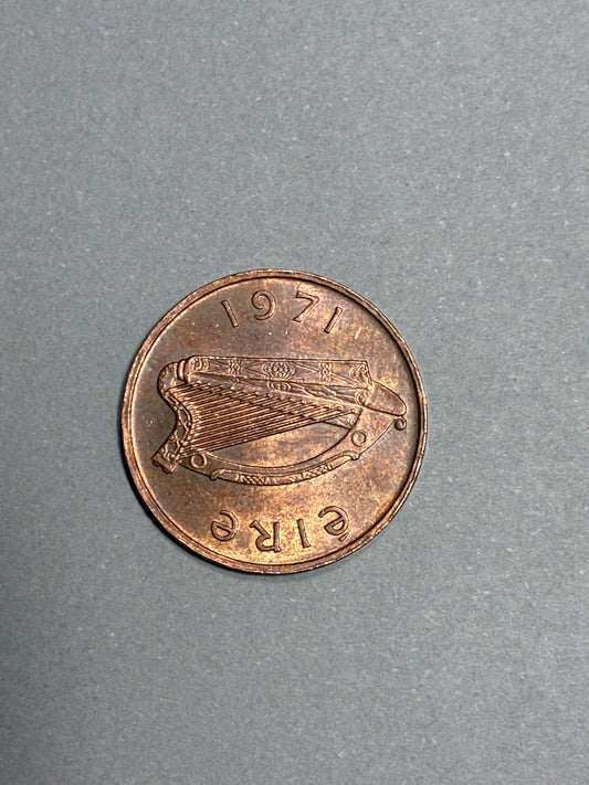 1971 IRELAND 1 PENNY BRONZE COIN FT. IRISH HARP - CIRCULATED