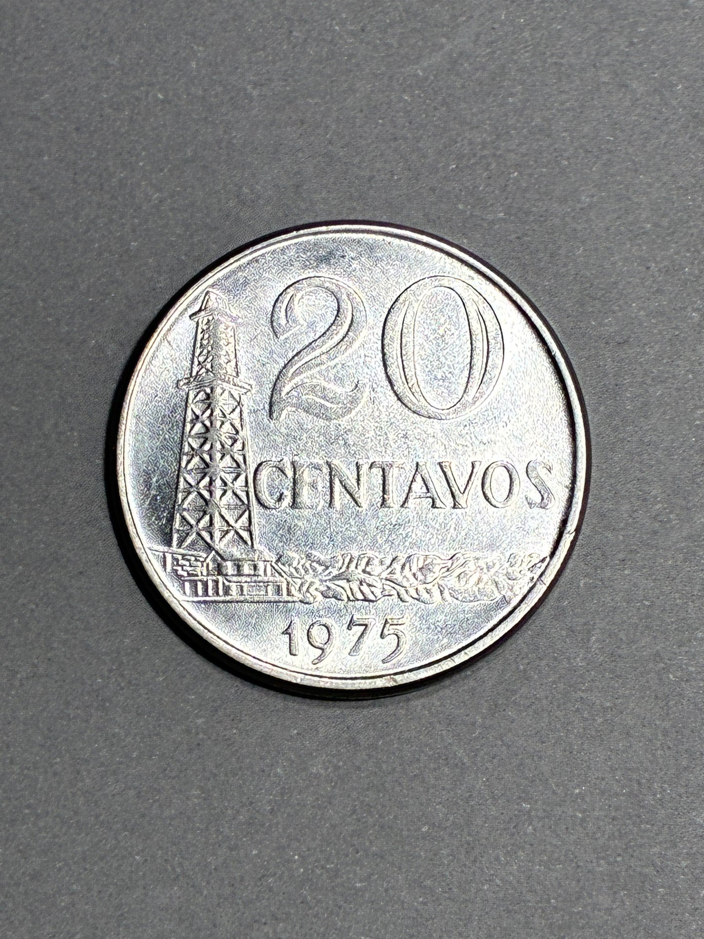 1975 BRAZIL 20 CENTAVOS STAINLESS STEEL COIN FT. EFFIGY OF REPUBLIC - CIRCULATED