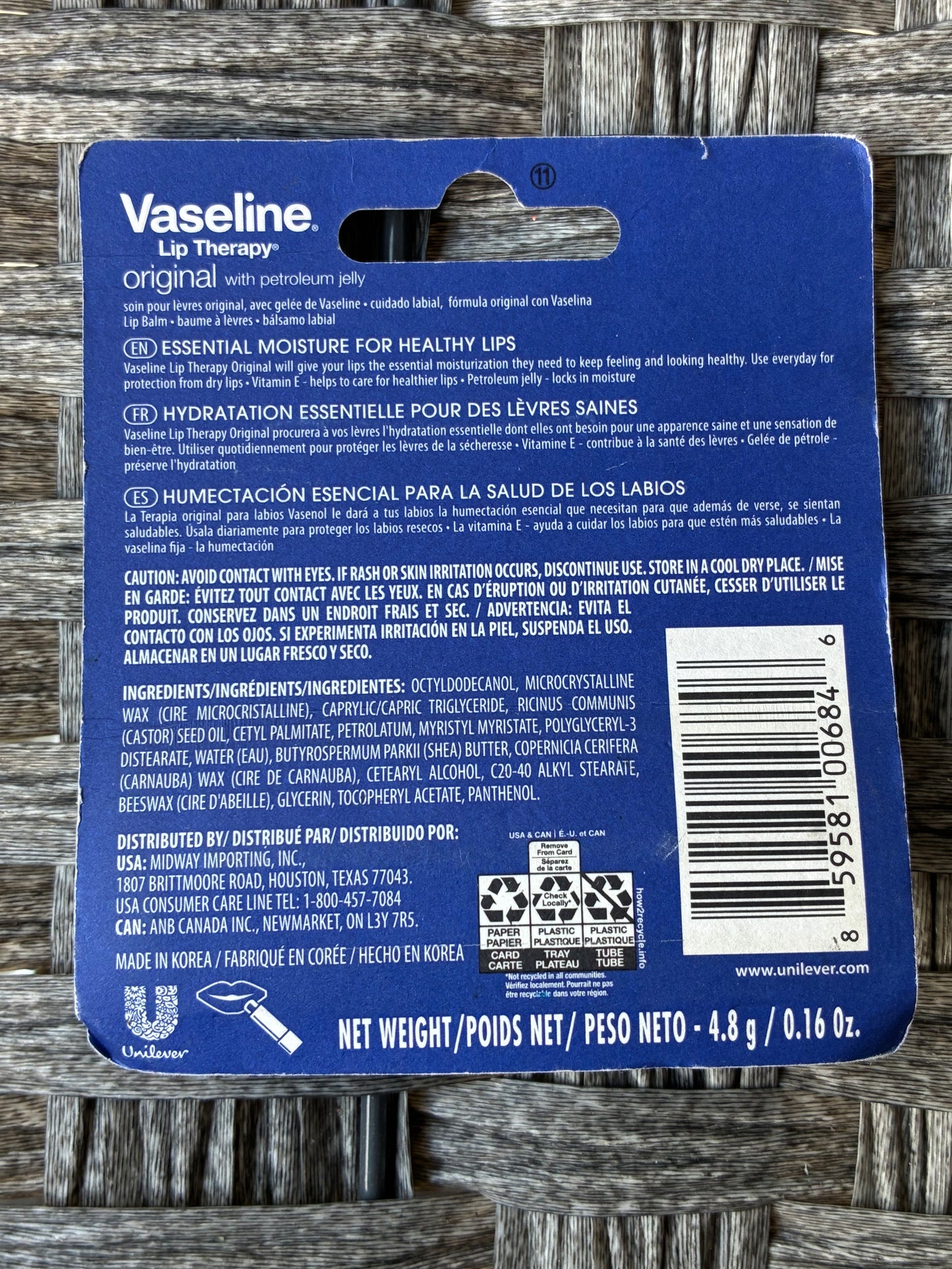 VASELINE LIP THERAPY ORIGINAL 0.16 OZ