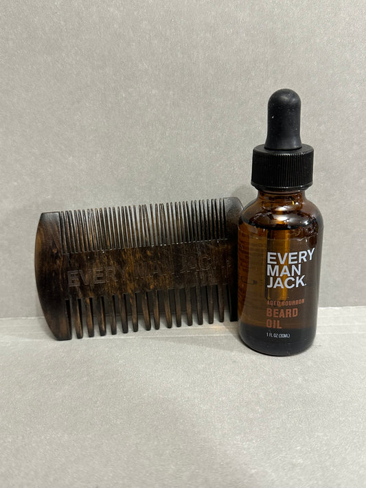 EVERY MAN JACK Aged Bourbon Beard Oil and Comb - 1FL OZ