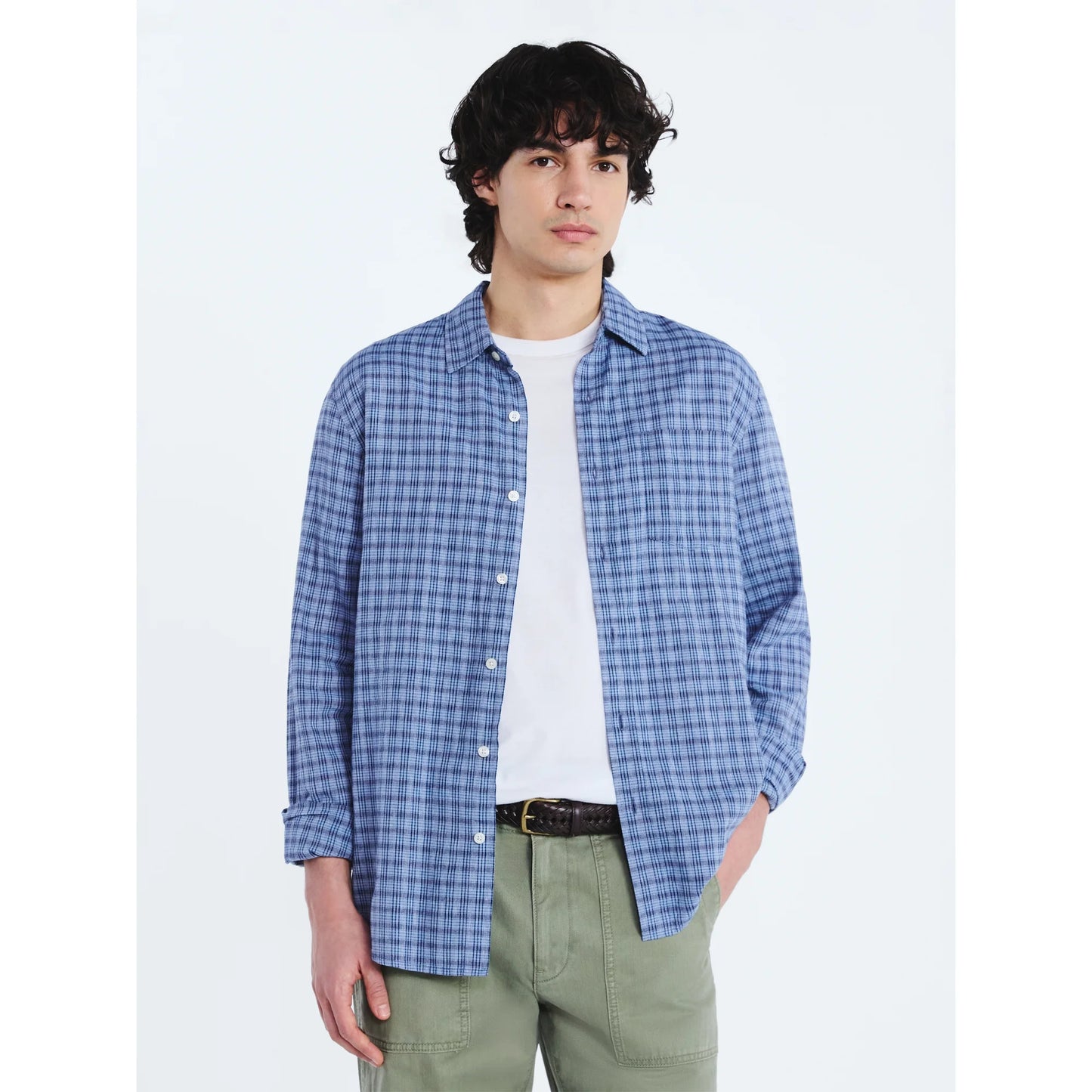FREE ASSEMBLY MEN'S LINEN BLEND SHIRT WITH LONG SLEEVES - SIZE SMALL