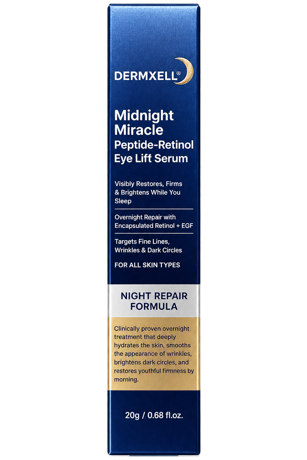 DERMXELL+ MIDNIGHT MIRACLE PEPTIDE-RETINOL EYE LIFT SERUM OVERNIGHT REPAIR NEW