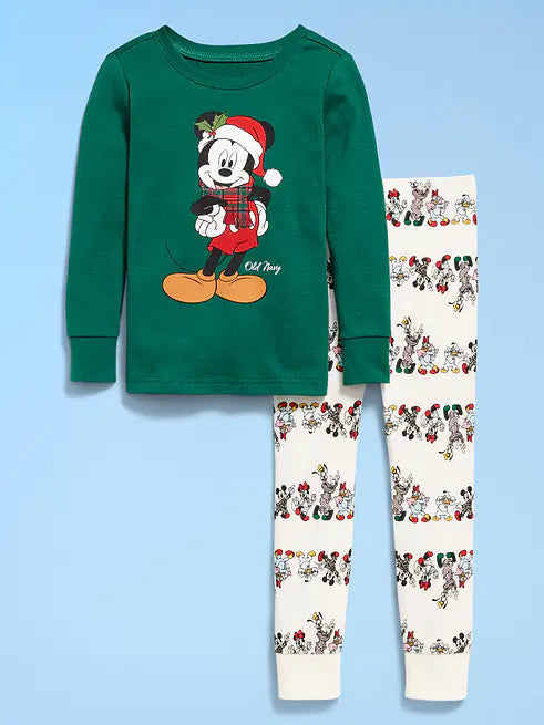 OLD NAVY X DISNEY UNISEX SNUG-FIT PAJAMA SET FOR TODDLER MICKEY MOUSE CHRISTMAS 2T