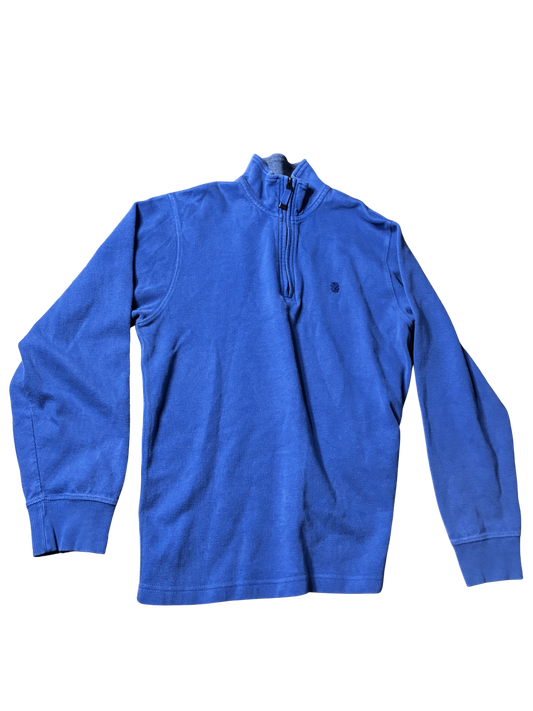 MENS IZOD BLUE AND GREY QUARTER ZIP COTTON SWEATER - MEDIUM - PRE OWNED - GOOD