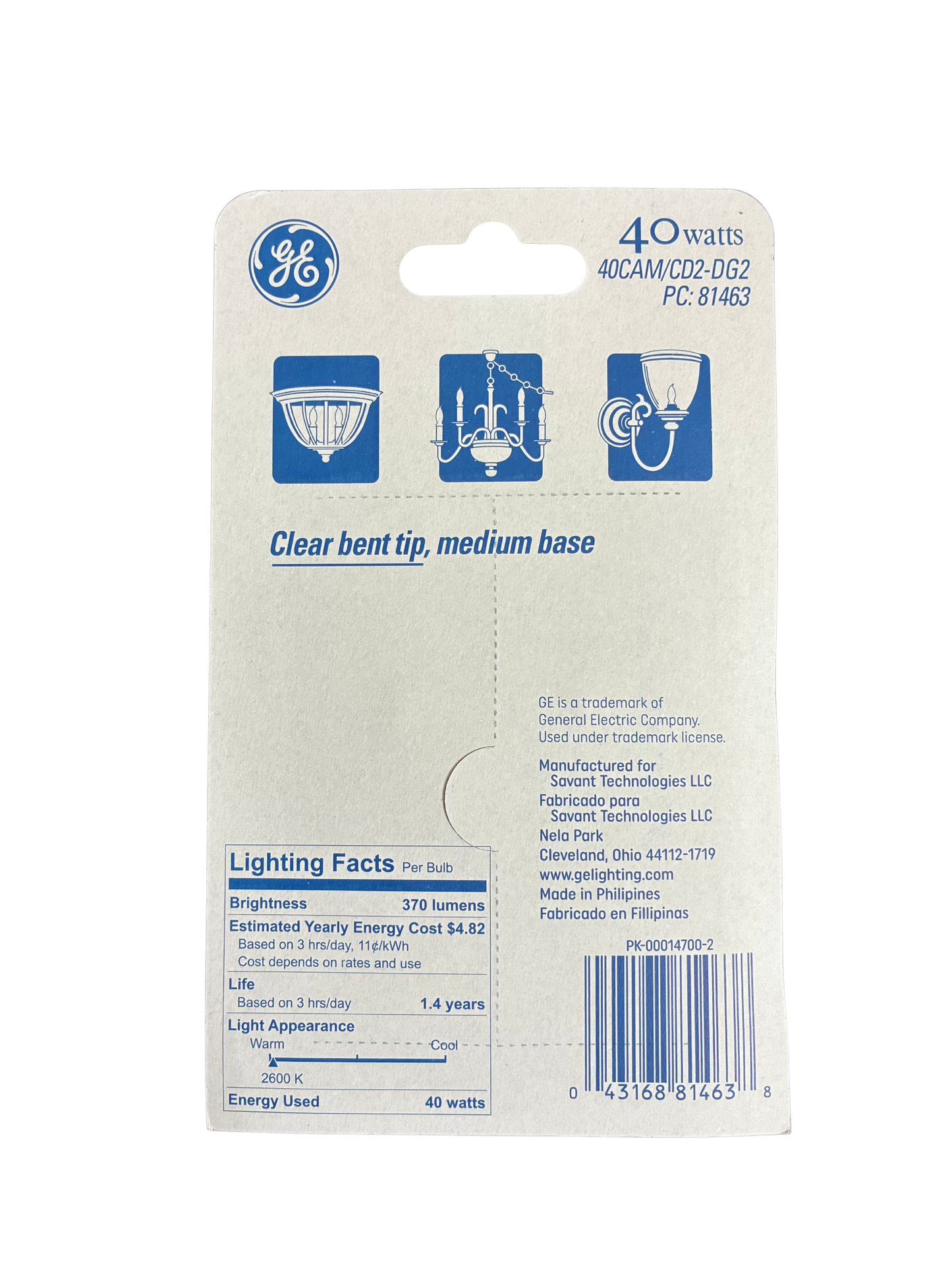 6x 2CT PACKS GE 40WATT LIGHT BULBS